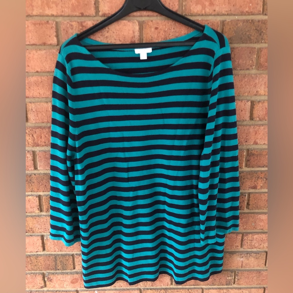 J. Jill Striped Jade Green Top size Large